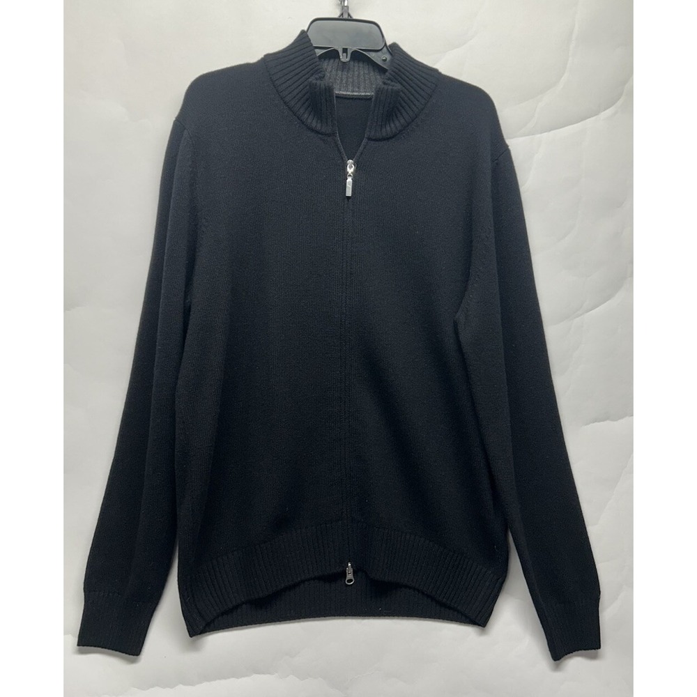 Cellini Mens Size XL Black Long Sleeve 1/4 Zip Wool Cashmere Pullover Sweater